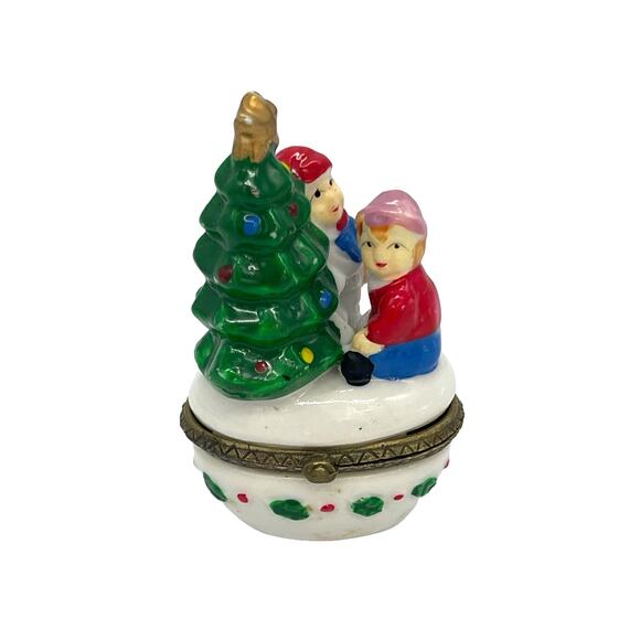 Porcelain Christmas Tree with Children Hinged Trinket Box - Picture 1 of 6